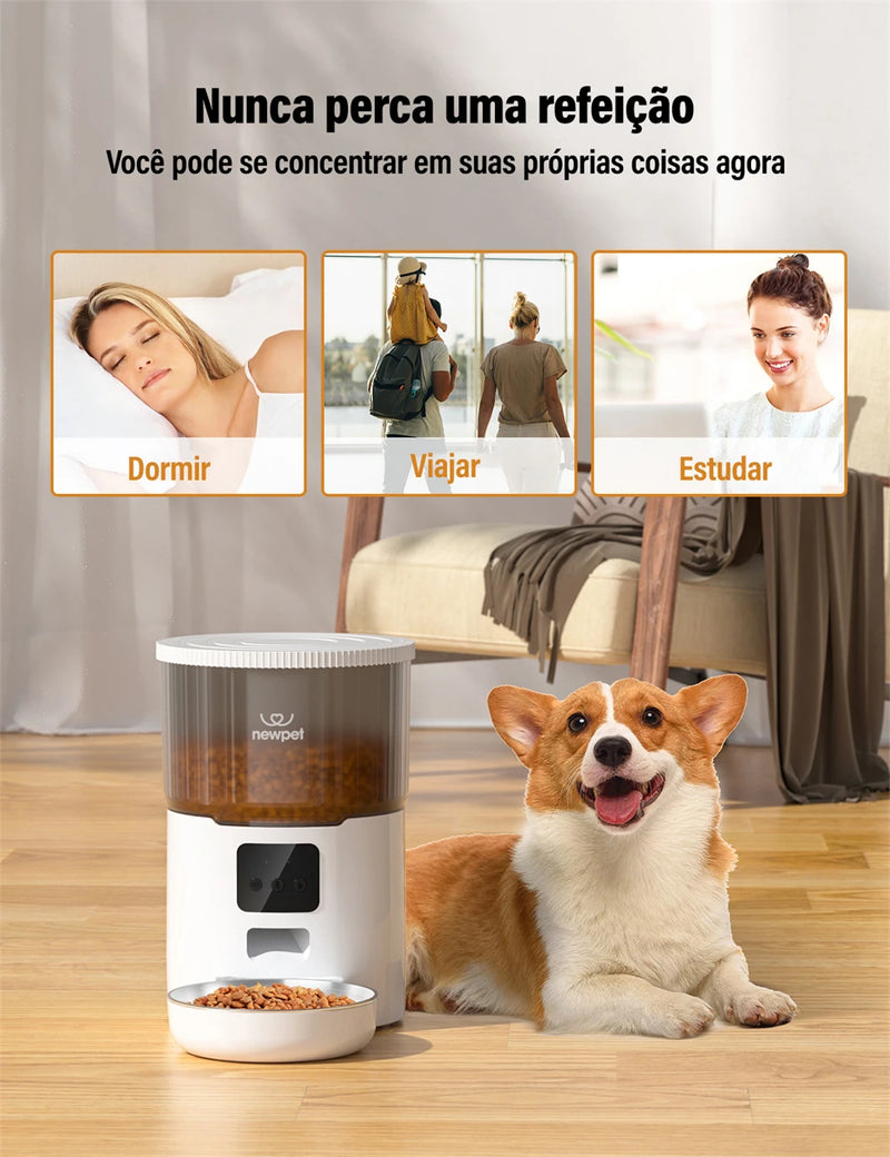 Alimentador automático com gravador de voz, Wi-Fi, redemoinho inteligente, alimentador lento, grande capacidade, sincronismo, gatos e cães, 4L