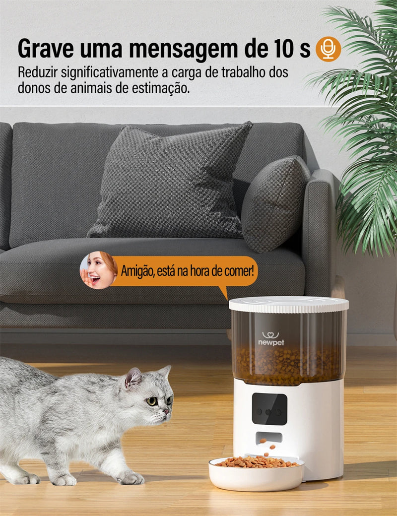 Alimentador automático com gravador de voz, Wi-Fi, redemoinho inteligente, alimentador lento, grande capacidade, sincronismo, gatos e cães, 4L