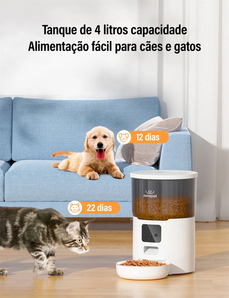 Alimentador automático com gravador de voz, Wi-Fi, redemoinho inteligente, alimentador lento, grande capacidade, sincronismo, gatos e cães, 4L