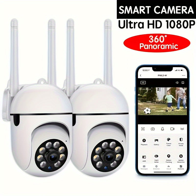 Câmera vídeo 2MP de alta definição 1080P, 2.4G WiFi, câmera wi-fi sem fio, câmera IP, rastreamento automático, alarme e visão noturna colorida, rotação doméstica horizontal de 350 graus e vertical de 90 graus, áudio bidirecional